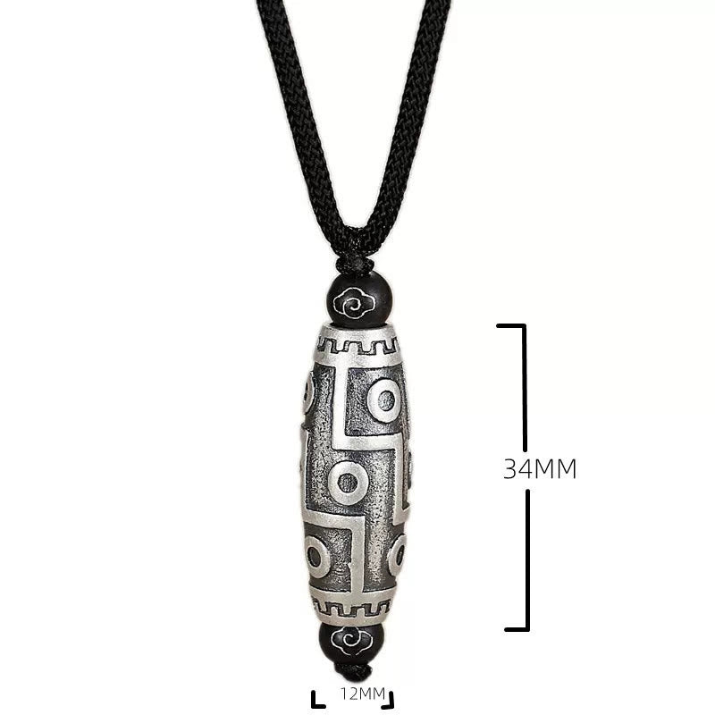 Tibet Nine-Eye Dzi Bead Pattern Copper Auspicious Clouds Wealth Necklace Pendant