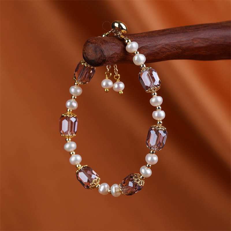 Natural Amethyst and Pearl Copper Chain Healing Bracelet