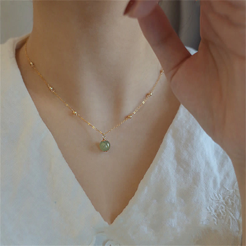 14k Gold Plated Hetian Jade Luck Beaded Necklace Pendant (Extra 35% Off | USE CODE: FS35)