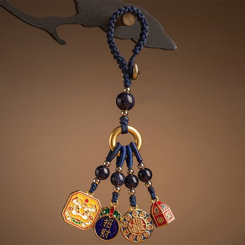 Nothing to Be Superstitious Dancing Lion Copper Wealth Key Chain