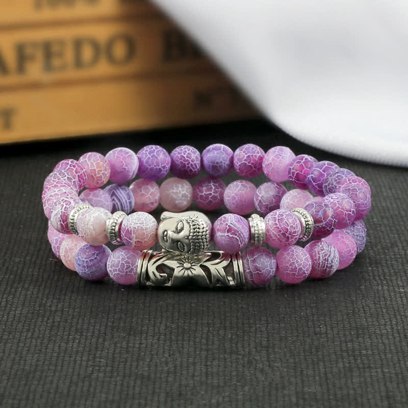 2Pcs Natural Crystal Agate Buddha Protection Bracelet