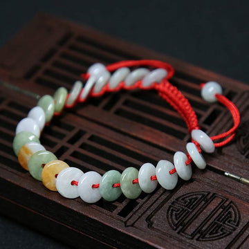 Handmade Round Jade Red String Braided Adjustable Bracelet