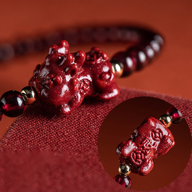 Garnet Cinnabar PiXiu Blessing Calm String Bracelet
