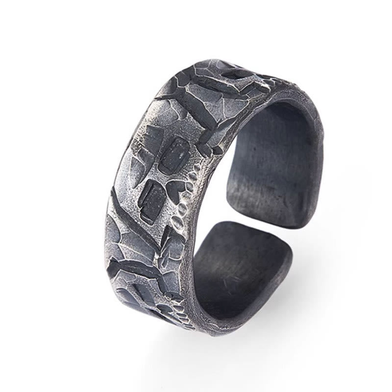Handmade 999 Fine Silver Skeleton Pattern Blessing Ring