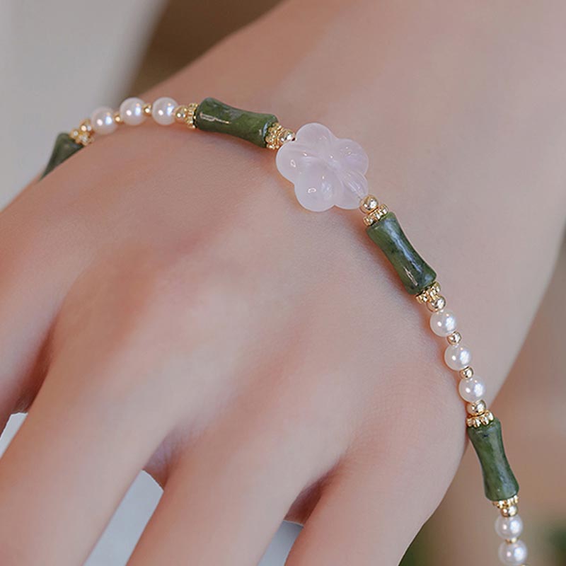 Peridot Bamboo Flower Agate Pearl Peace Bracelet