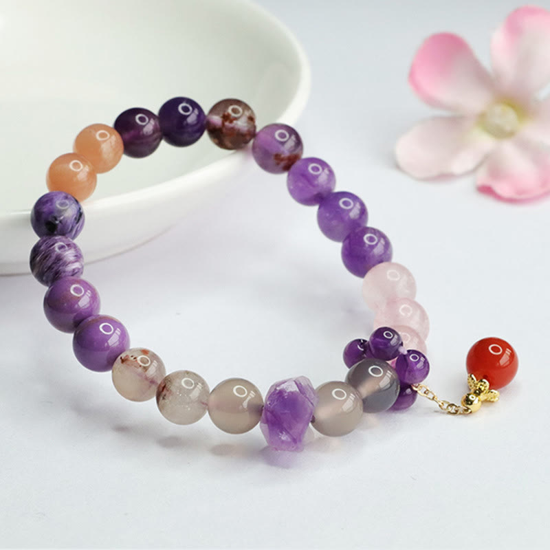 Natural Amethyst Crystal Inner Peace Healing Bead Charm Bracelet