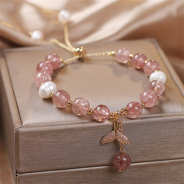 Crystalline Quartz & Copper Fishtail Charm Adjustable Energy Bracelet
