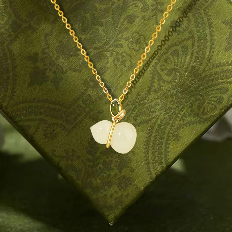 925 Sterling Silver Hetian Jade Gourd Abundance Necklace Pendant