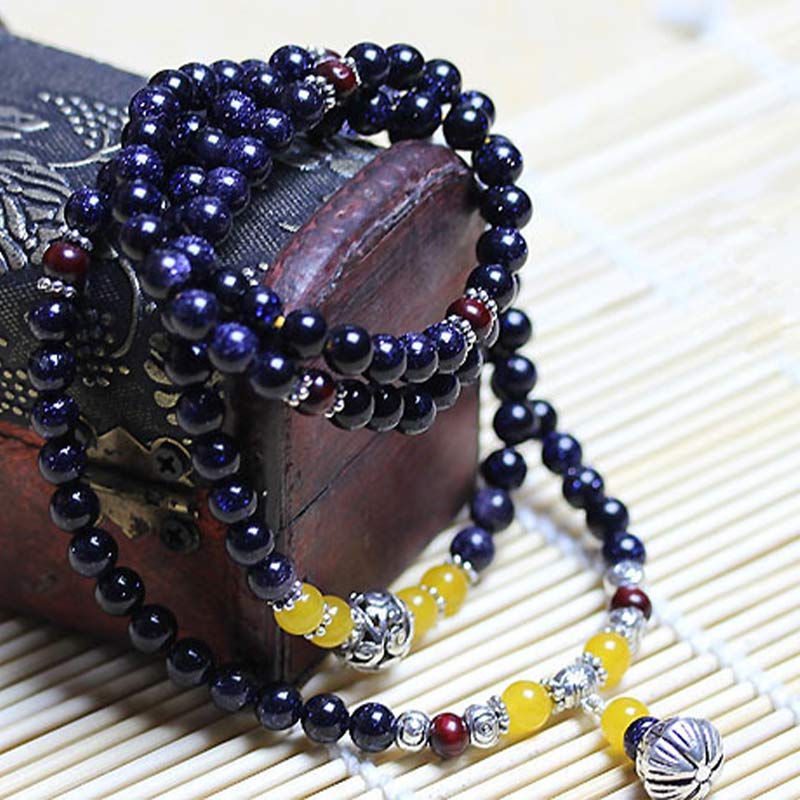 Blue Sandstone Wealth Charm Bracelet Mala