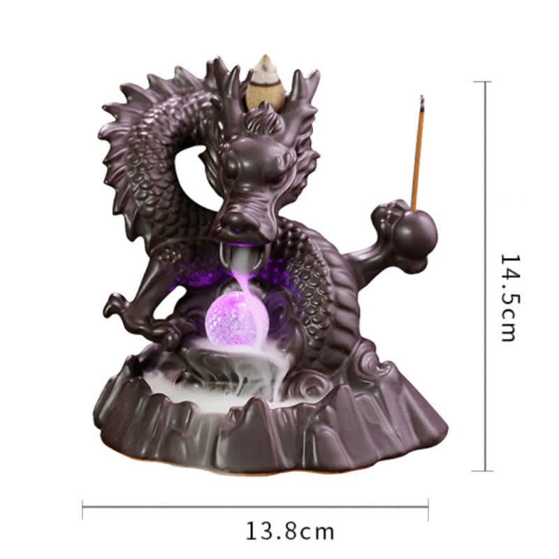Ceramic Dragon Backflow Incense Burner Smoke Fountain with LED Option