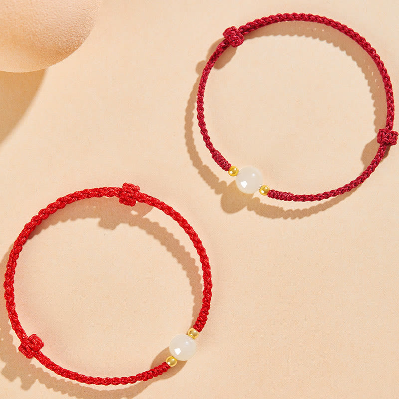 Handcrafted Round Jade Lucky Bead Prosperity Braided Bracelet