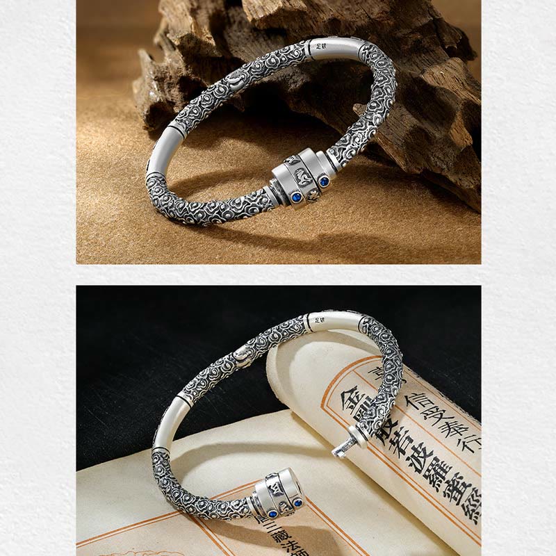 990 Fine Silver Tibetan Om Mani Padme Hum Engraved Auspicious Clouds Bangle