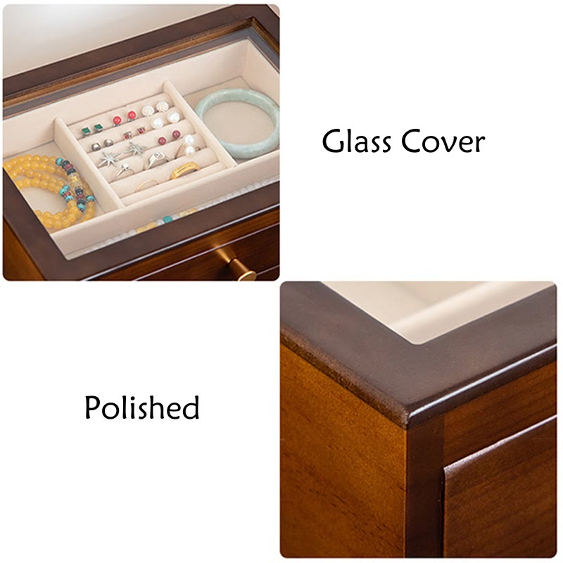 Retro Handcrafted Solid Wood Multi-Layer Jewelry Storage Box with Drawer