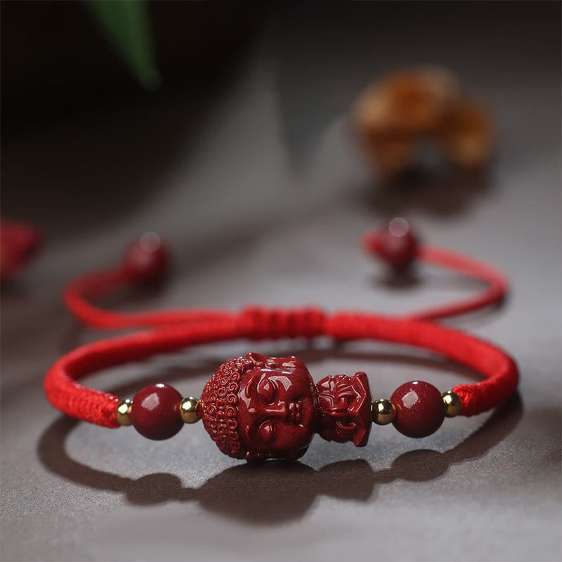 Handcrafted Cinnabar Zodiac Guardian Buddha Red String Adjustable Bracelet