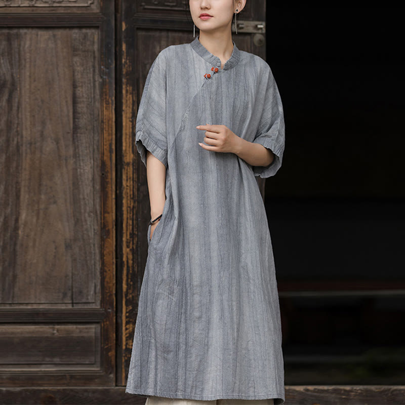Handmade Tie Dye Ramie Linen Midi Dress Wide Leg Pants With Pockets