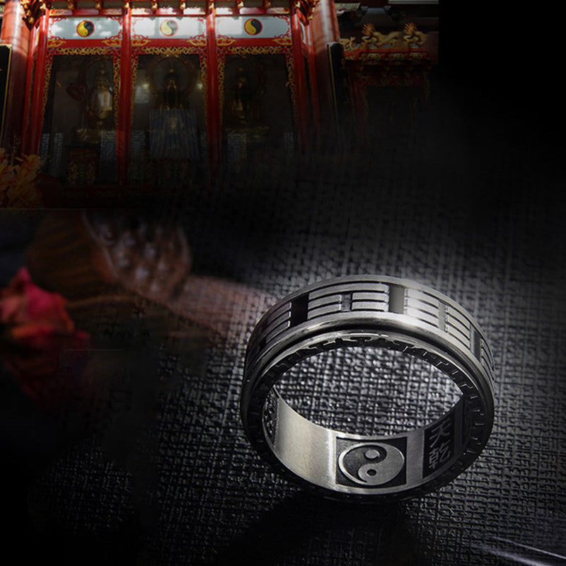 Rotatable Bagua Yin Yang Titanium Steel Balance Spinner Ring