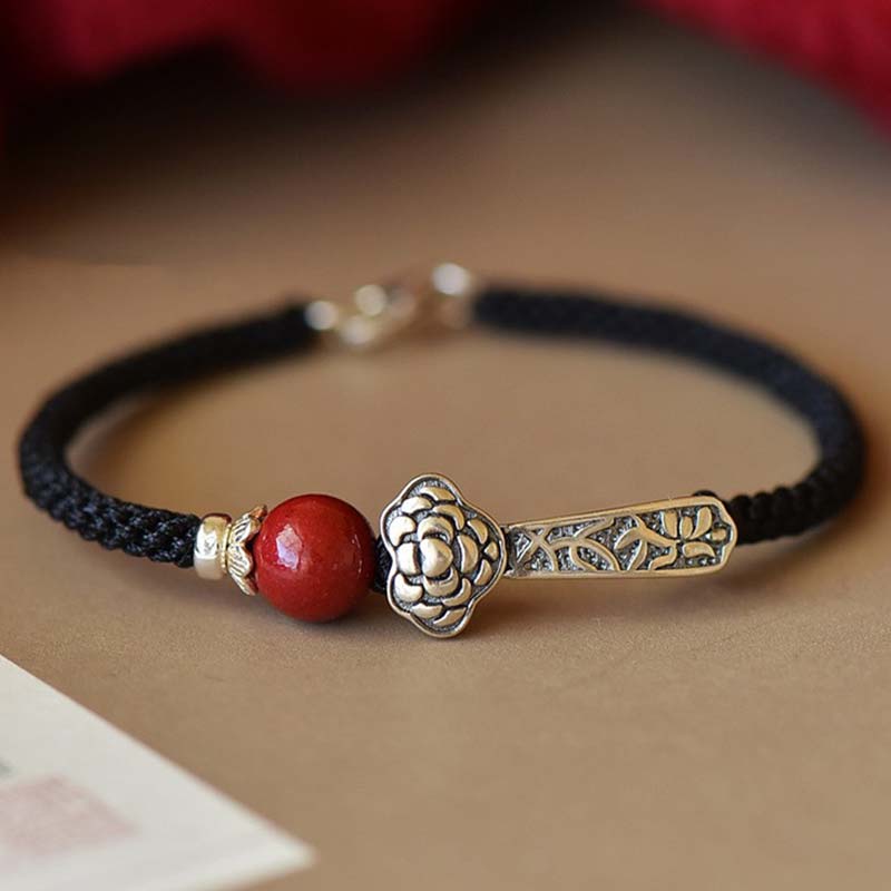 925 Sterling Silver & Cinnabar Adjustable Minimalist String Bracelet