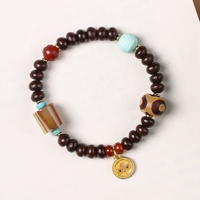 Natural Tibet Purple Bodhi Seed Dzi Bead God of Wealth Wisdom Bracelet