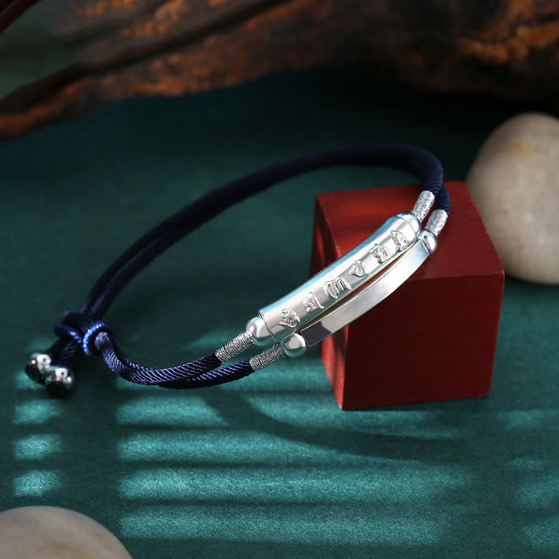 Handmade 999 Sterling Silver Om Mani Padme Hum Lotus Peace Braided Bracelet