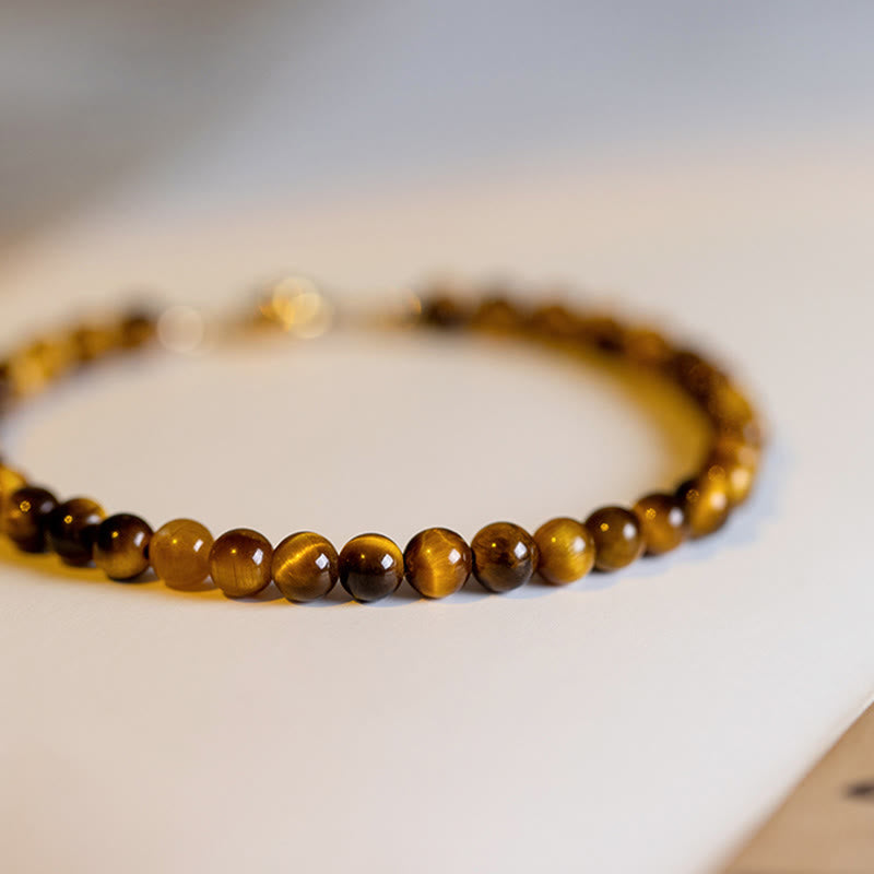 14K Gold Plated Natural Tiger Eye Stone Courage Protection Bracelet