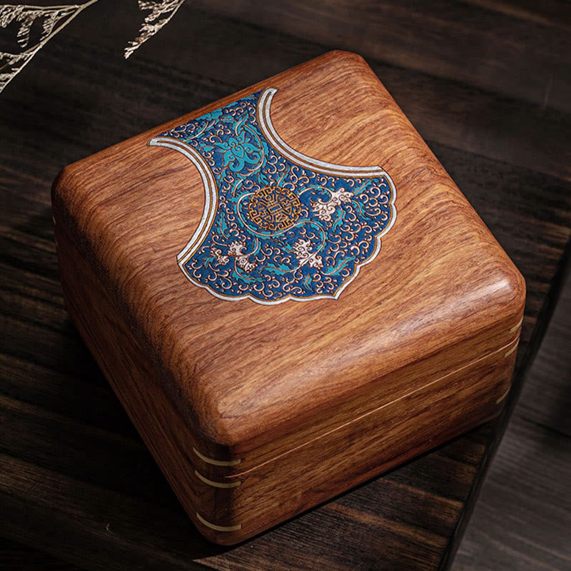 Antique Hand-Carved Rosewood Jewelry Storage Box with Floral Leaf Detail