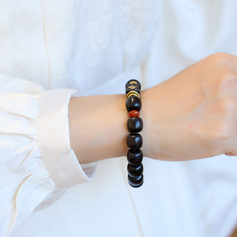 Ebony Wood Auspicious Clouds Engraved Calm Bracelet