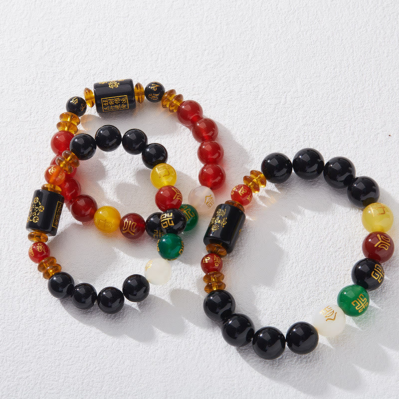 Five Elements Black Onyx Red Agate Wisdom Wealth Bracelet