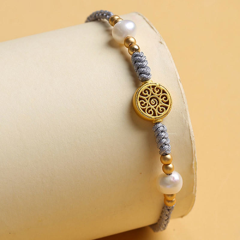Handcrafted Blue Braided Rope Bracelet with Pearl, Copper Coin & Tree of Life