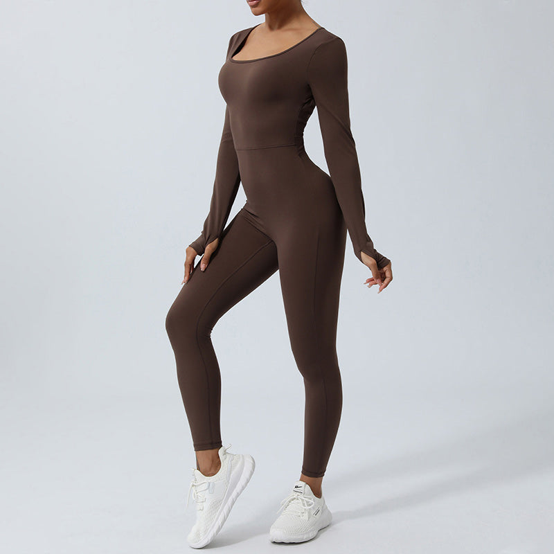 Women Long Sleeve Backless Jumpsuit Sports Fitness Yoga Bodysuit