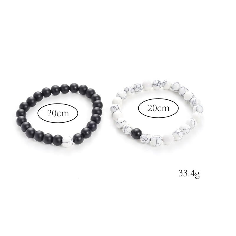 2pcs Natural Frosted Stone and White Turquoise Beaded Couple Bracelet Set