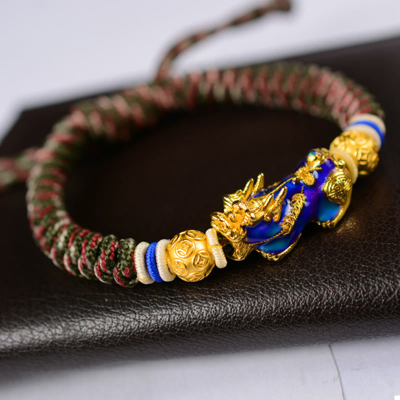 Color-Changing Gold & Copper Chinese Coin Pixiu Adjustable Cord Bracelet
