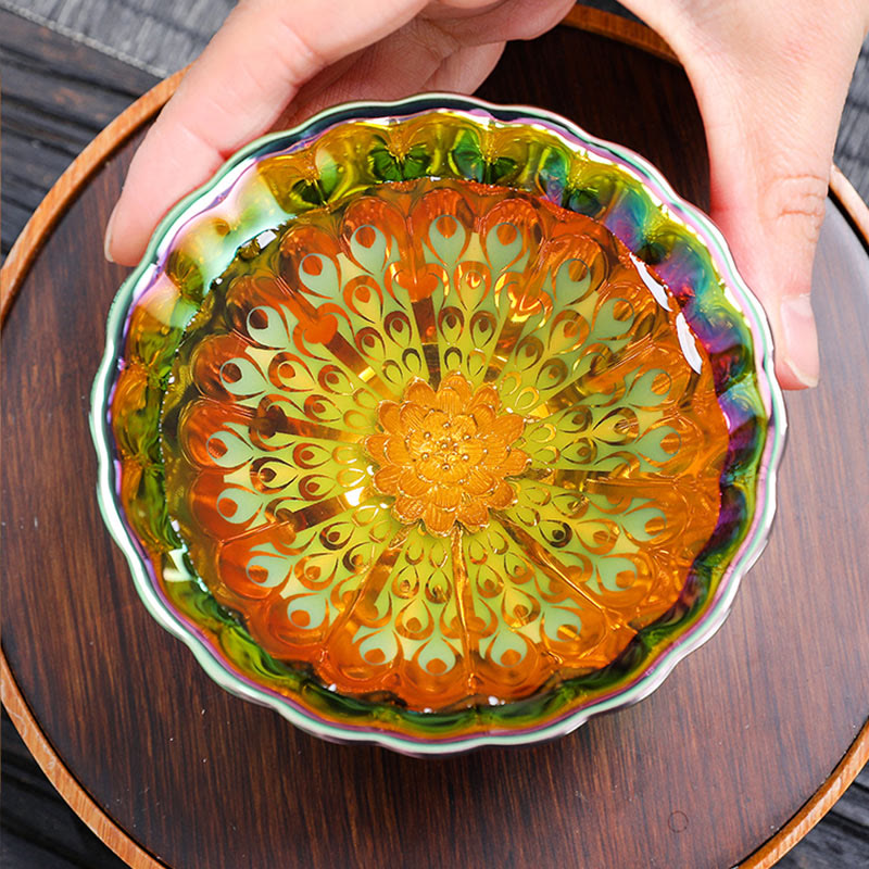 Vivid Peacock Lotus Inlaid Design Colorful Chinese Jianzhan Ceramic Teacup Kung Fu Tea Cup
