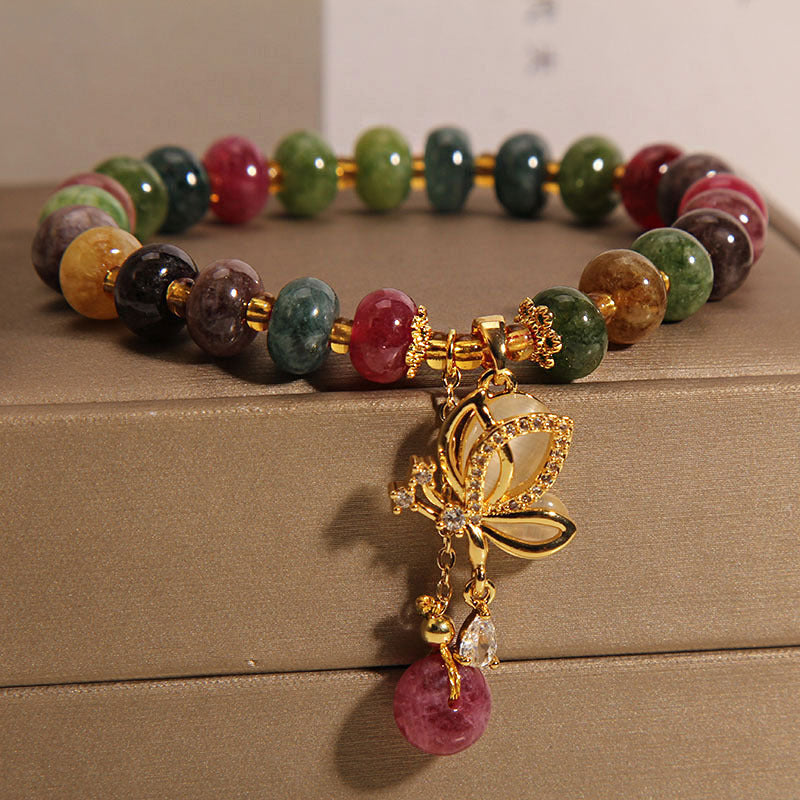Colorful Tourmaline Butterfly Charm Wisdom Bracelet