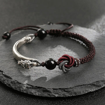 925 Sterling Silver Auspicious Dragon Success Handcrafted Braided Bracelet