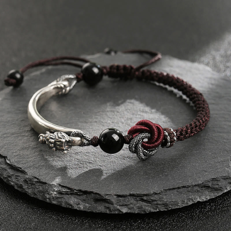 925 Sterling Silver Auspicious Dragon Success Handcrafted Braided Bracelet
