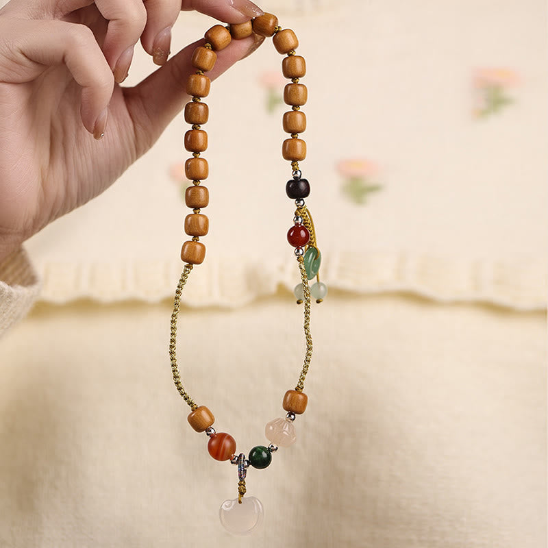 Green Sandalwood Chalcedony Peace Buckle Charm Soothing Double Wrap Bracelet