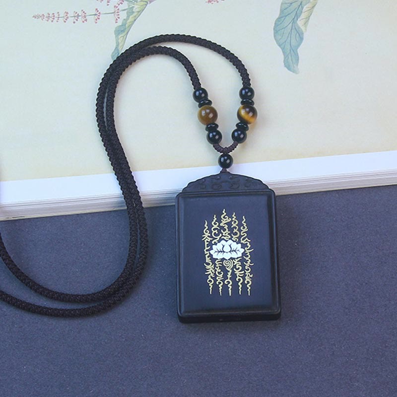 999 Sterling Silver Ebony Wood Lotus Inlaid Calm Necklace Pendant