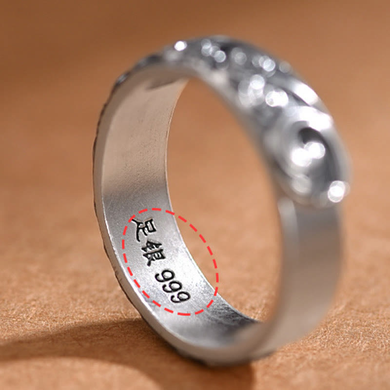 999 Sterling Silver Auspicious Clouds Engraved Blessing Adjustable Ring