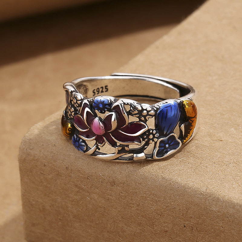 Koi Fish Lotus Flower Leaf Design Luck Wealth Ring