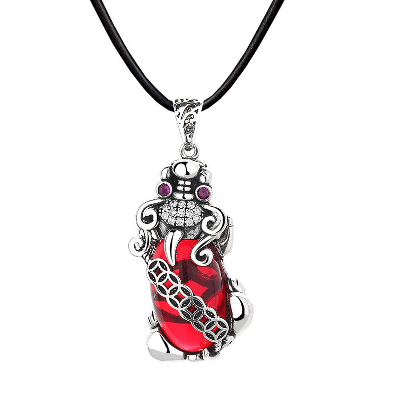 PiXiu Garnet Copper Coin Wealth Luck Necklace Pendant