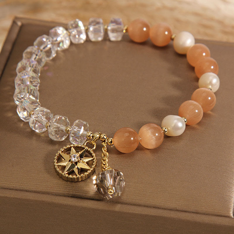 Orange Cat's Eye White Crystal Star Support Bracelet