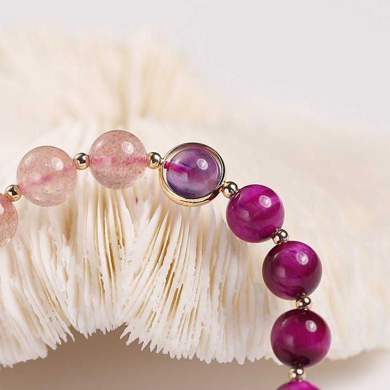Natural Strawberry Quartz and Tiger Eye Pixiu Beaded Love Bracelet
