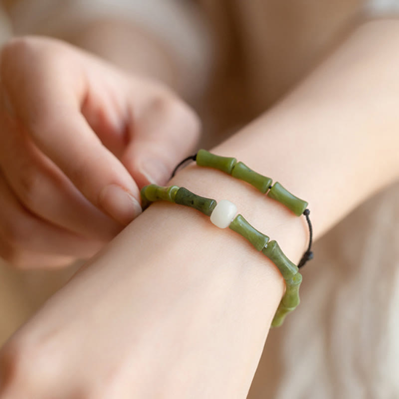 Green Bamboo Jade Pattern Luck Abundance Bracelet