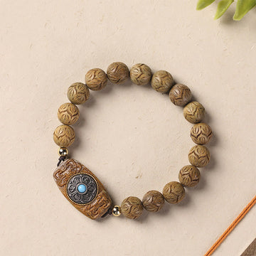 Om Mani Padme Hum Natural Wood Soothing Beaded Bracelet