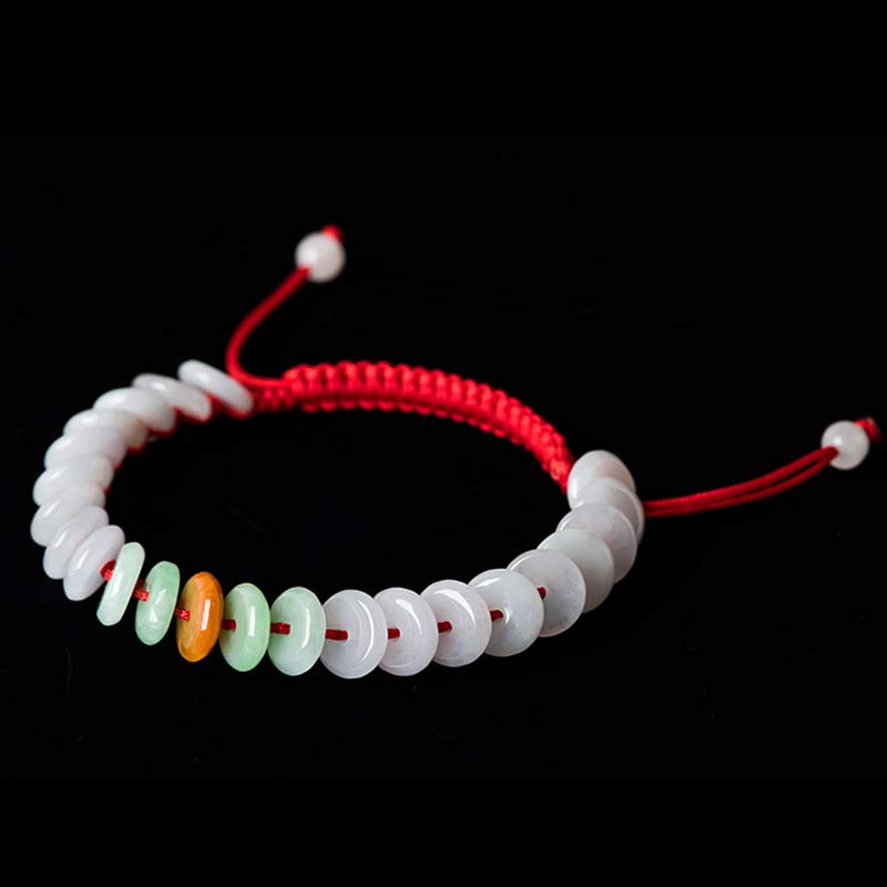 Handmade Round Jade Red String Braided Adjustable Bracelet