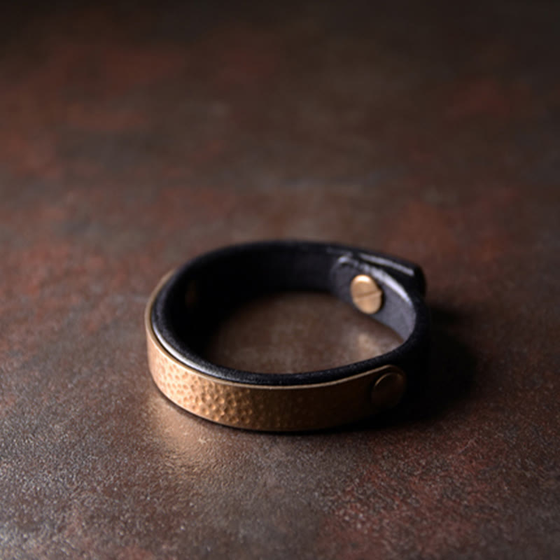 Vintage Handmade Texture Copper Brass Leather Wealth Bracelet Bangle