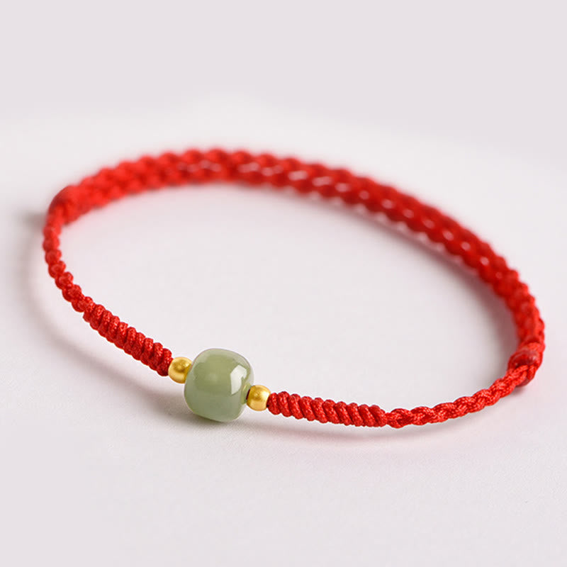 Handmade Jade Bead Braided Red String Adjustable Bracelet