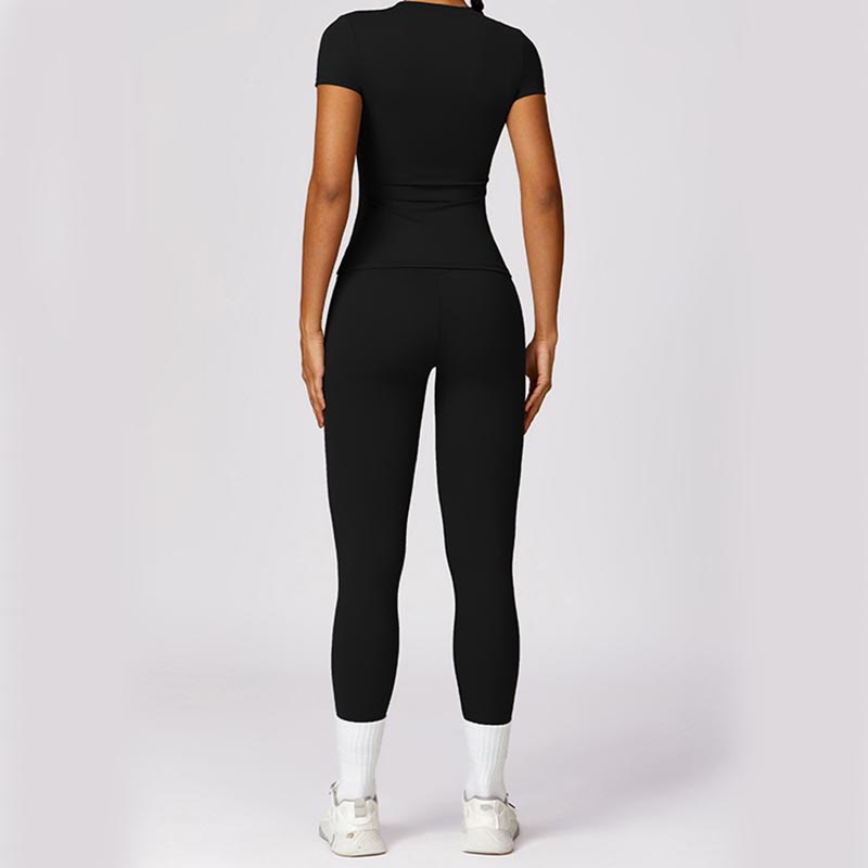 Women Short Sleeve T-Shirt Top High Waist Leggings Pants For Sports Yoga