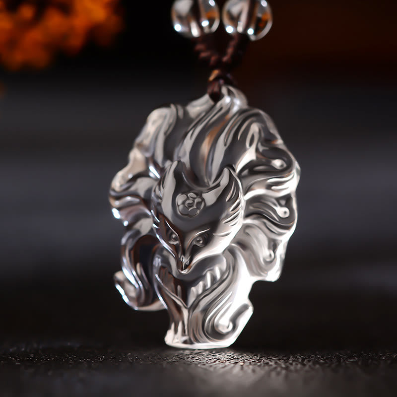 Natural Amethyst White Crystal Citrine Nine Tailed Fox Luck Necklace Pendant