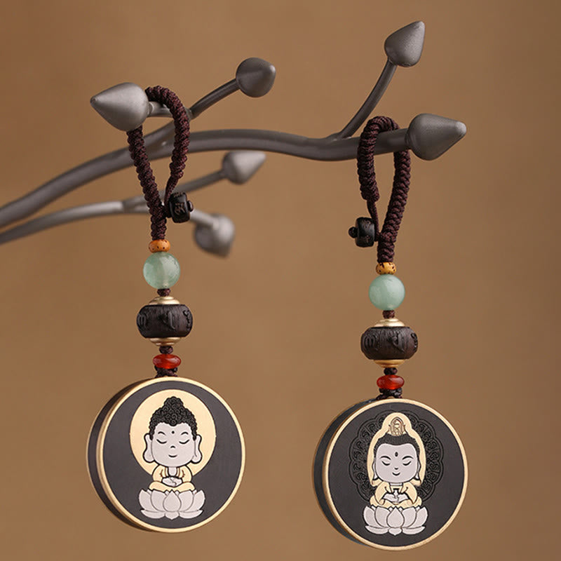 Ebony Wood Rosewood Buddha Avalokitesvara Om Mani Padme Hum Balance Car Key Chain Decoration